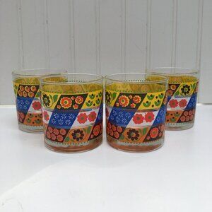 Vintage Libbey "Calico Garden" Flower Power Drinking Glasses Set of 4
